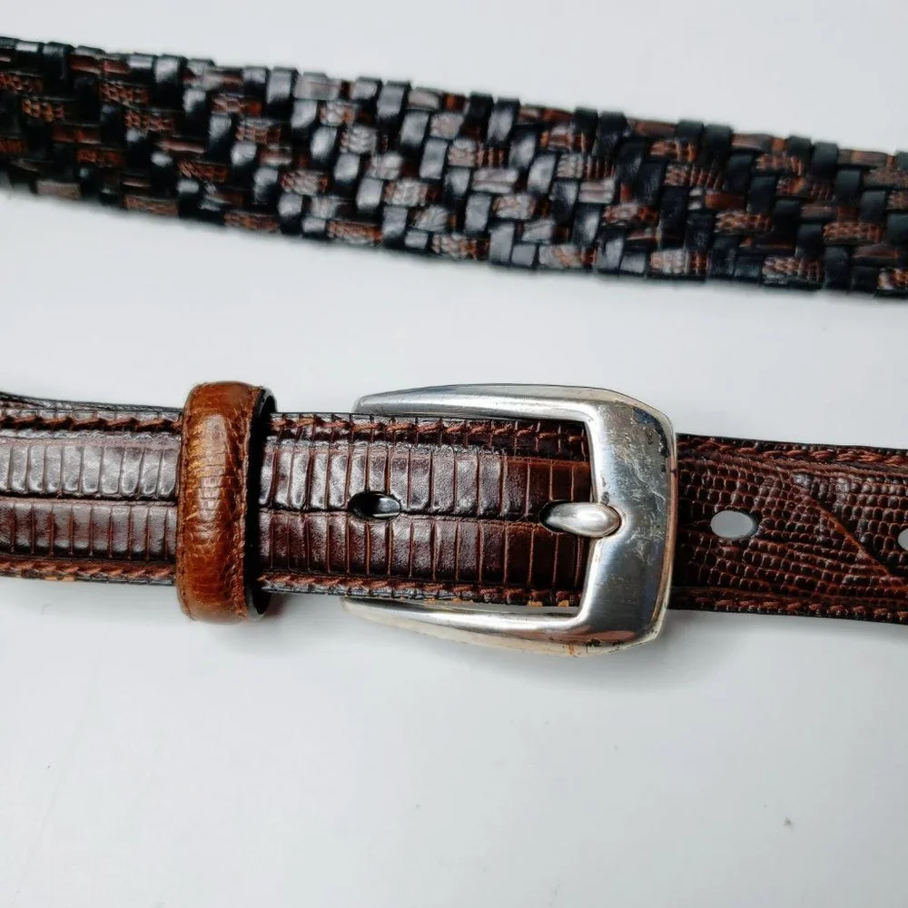 Brighton Cross Woven Distressed Buckle Belt Womens Croc Embossed Panel 38